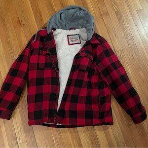 Levi's Red & Black Plaid Sherpa Jacket with Cream Lining